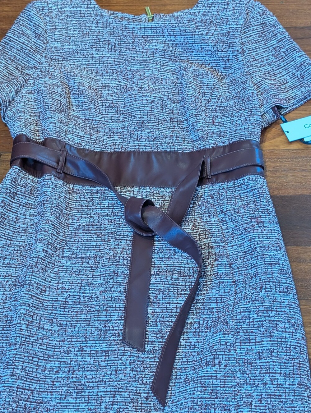 Calvin Klein Purple Tweed Sheath Dress with Waist Tie - Picture 3 of 7
